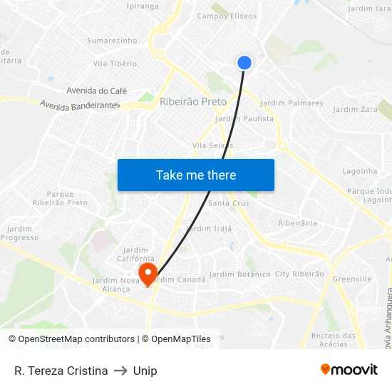 R. Tereza Cristina to Unip map