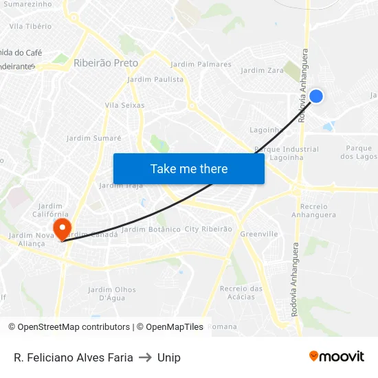 R. Feliciano Alves Faria to Unip map