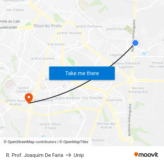 R. Prof. Joaquim De Faria to Unip map