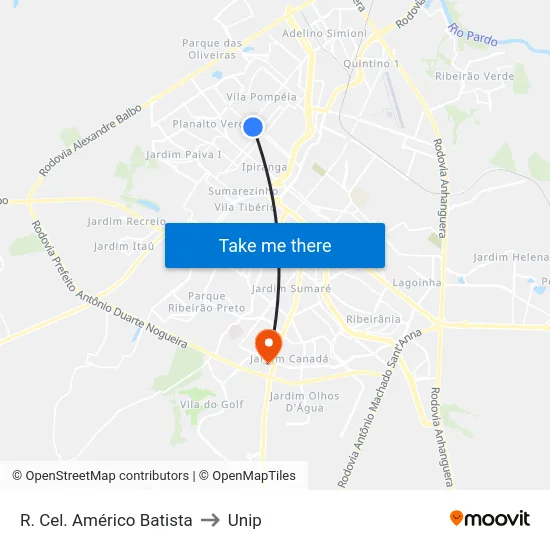 R. Cel. Américo Batista to Unip map