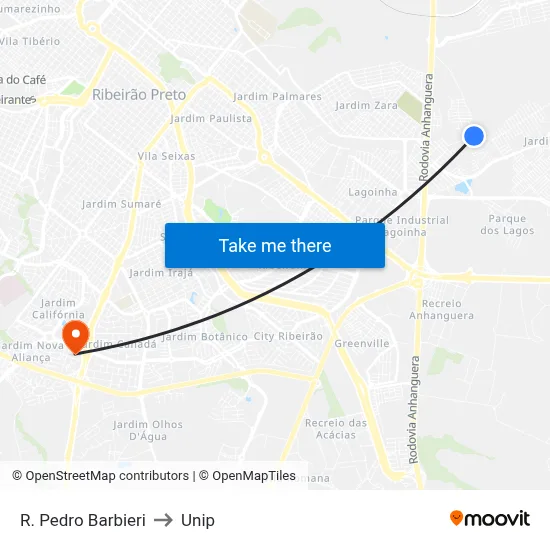 R. Pedro Barbieri to Unip map