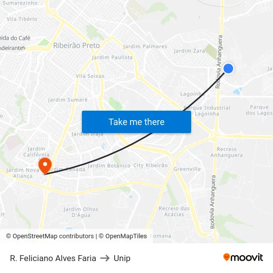 R. Feliciano Alves Faria to Unip map