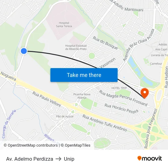 Av. Adelmo Perdizza to Unip map