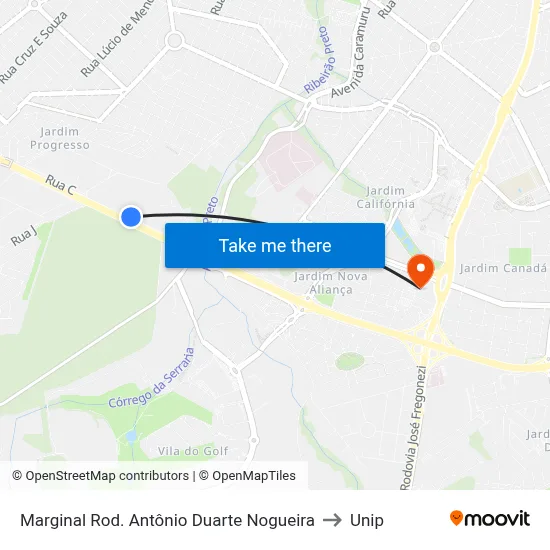 Marginal Rod. Antônio Duarte Nogueira to Unip map