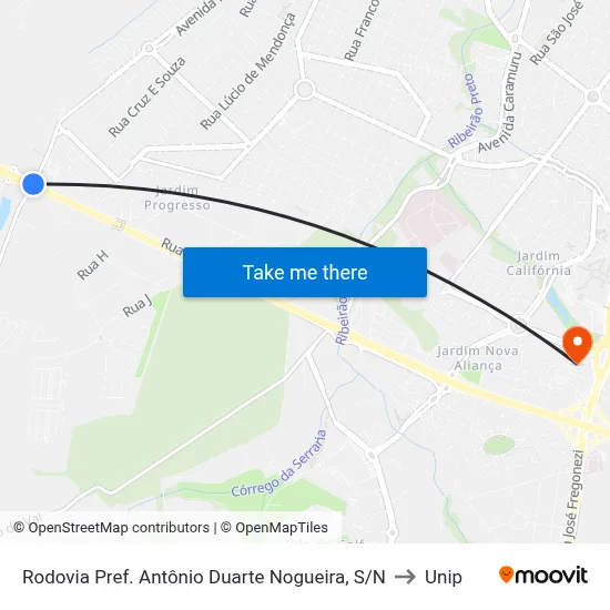 Rodovia Pref. Antônio Duarte Nogueira, S/N to Unip map
