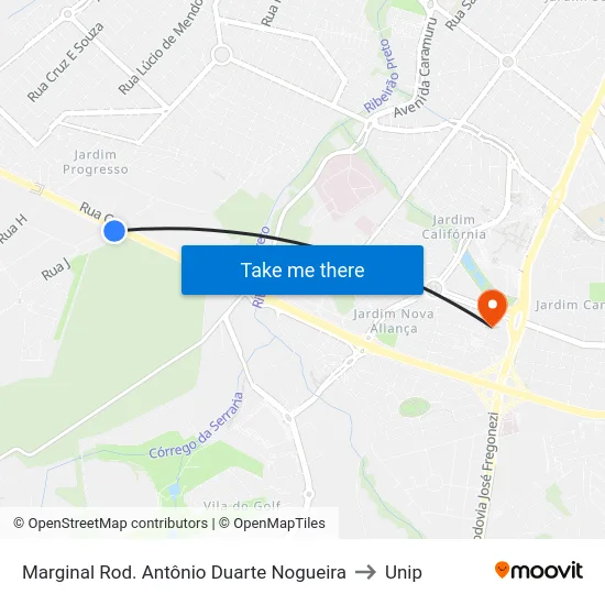 Marginal Rod. Antônio Duarte Nogueira to Unip map