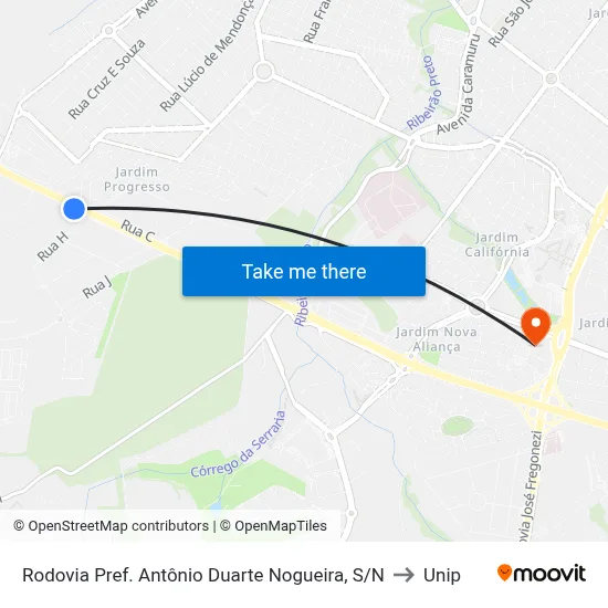 Rodovia Pref. Antônio Duarte Nogueira, S/N to Unip map