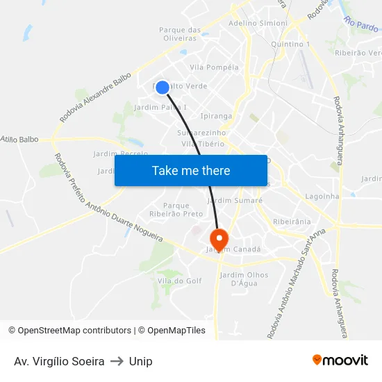 Av. Virgílio Soeira to Unip map