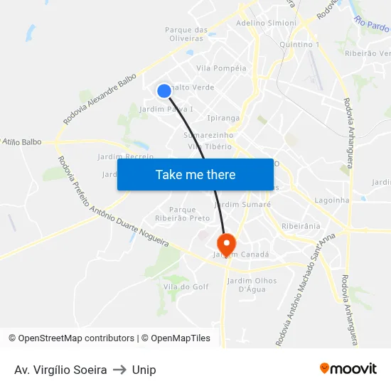 Av. Virgílio Soeira to Unip map