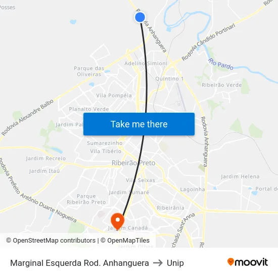 Marginal Esquerda Rod. Anhanguera to Unip map