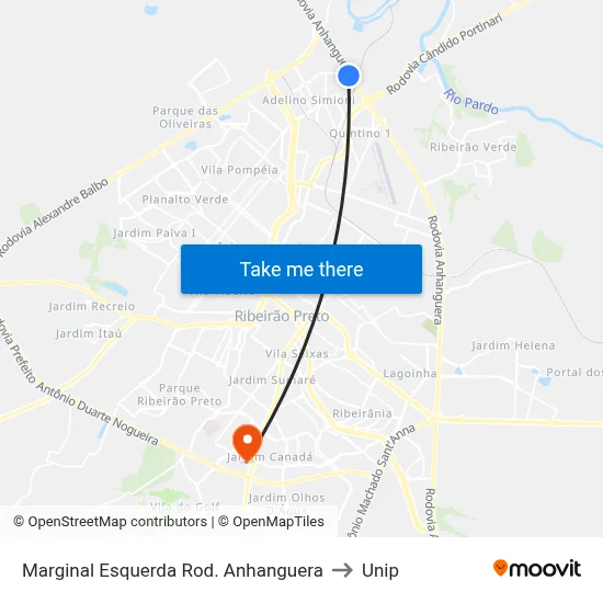Marginal Esquerda Rod. Anhanguera to Unip map