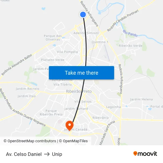 Av. Celso Daniel to Unip map