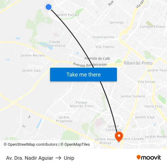 Av. Dra. Nadir Aguiar to Unip map