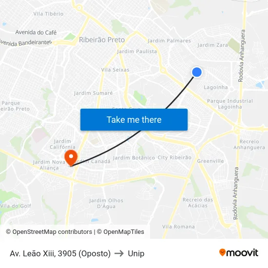 Av. Leão Xiii, 3905 (Oposto) to Unip map