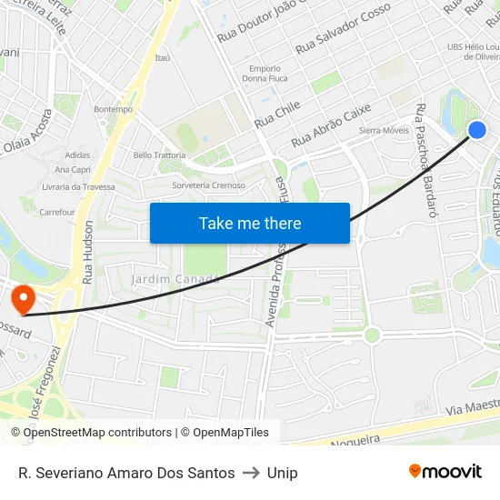 R. Severiano Amaro Dos Santos to Unip map