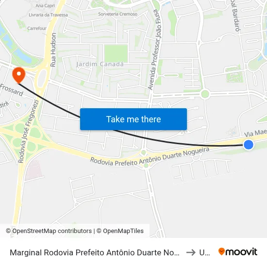 Marginal Rodovia Prefeito Antônio Duarte Nogueira to Unip map