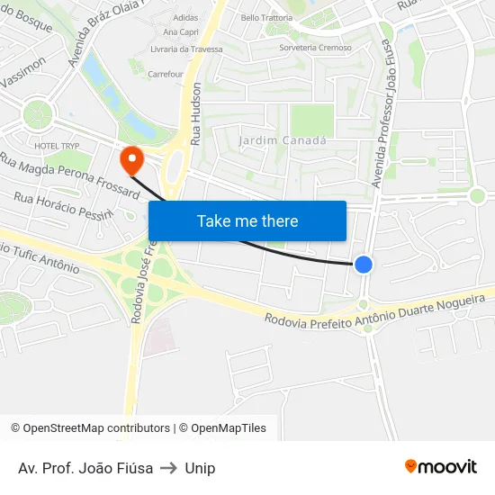 Av. Prof. João Fiúsa to Unip map