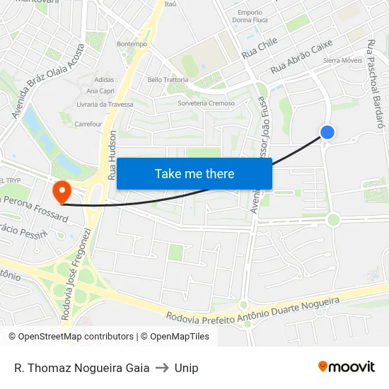 R. Thomaz Nogueira Gaia to Unip map