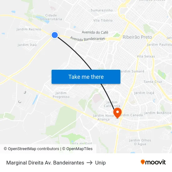 Marginal Direita Av. Bandeirantes to Unip map
