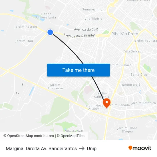 Marginal Direita Av. Bandeirantes to Unip map