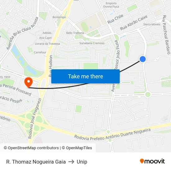 R. Thomaz Nogueira Gaia to Unip map