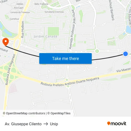 Av. Giuseppe Cilento to Unip map