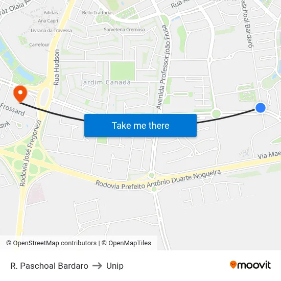 R. Paschoal Bardaro to Unip map