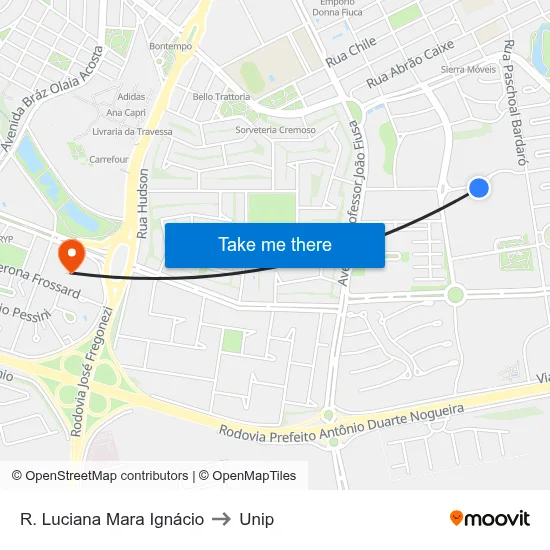 R. Luciana Mara Ignácio to Unip map
