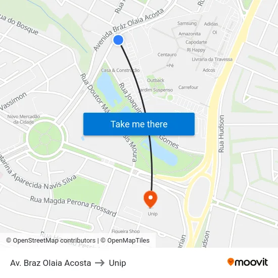 Av. Braz Olaia Acosta to Unip map
