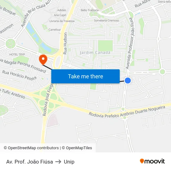 Av. Prof. João Fiúsa to Unip map