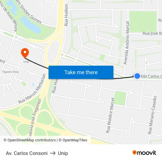 Av. Carlos Consoni to Unip map