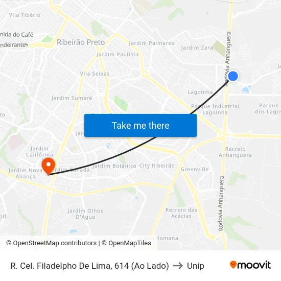 R. Cel. Filadelpho De Lima, 614 (Ao Lado) to Unip map
