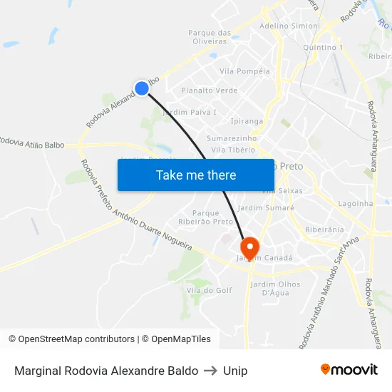 Marginal Rodovia Alexandre Baldo to Unip map