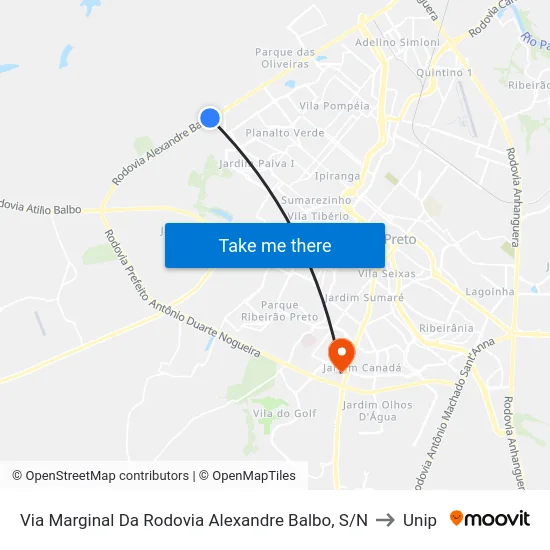 Via Marginal Da Rodovia Alexandre Balbo, S/N to Unip map