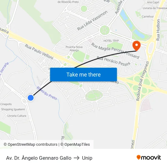 Av. Dr. Ângelo Gennaro Gallo to Unip map