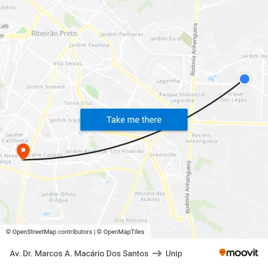 Av. Dr. Marcos A. Macário Dos Santos to Unip map