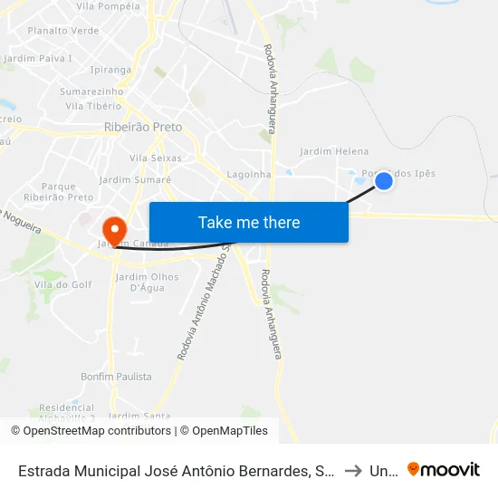 Estrada Municipal José Antônio Bernardes, S/N to Unip map