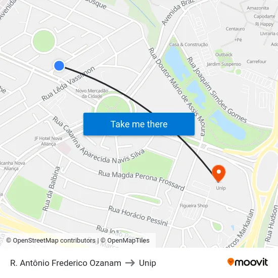 R. Antônio Frederico Ozanam to Unip map