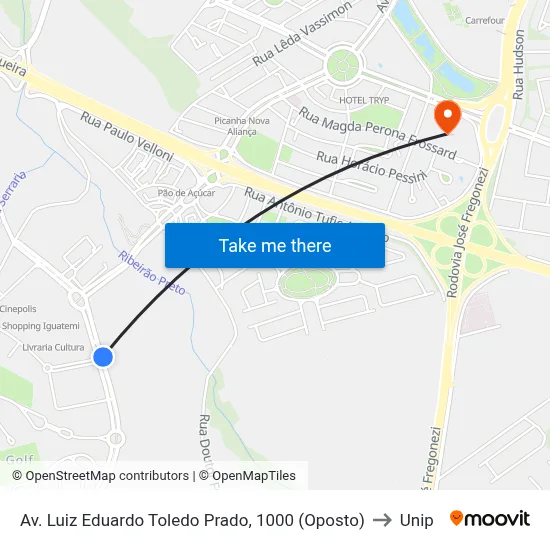 Av. Luiz Eduardo Toledo Prado, 1000 (Oposto) to Unip map