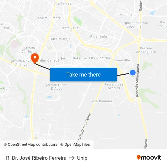 R. Dr. José Ribeiro Ferreira to Unip map