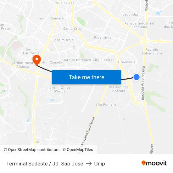 Terminal Sudeste / Jd. São José to Unip map