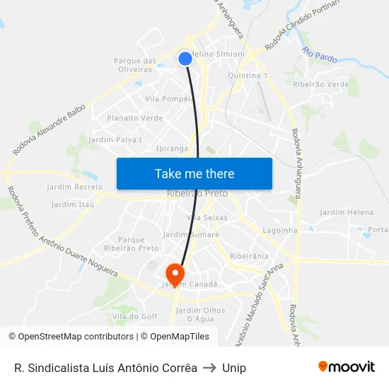 R. Sindicalista Luís Antônio Corrêa to Unip map