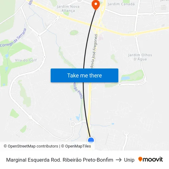 Marginal Esquerda Rod. Ribeirão Preto-Bonfim to Unip map