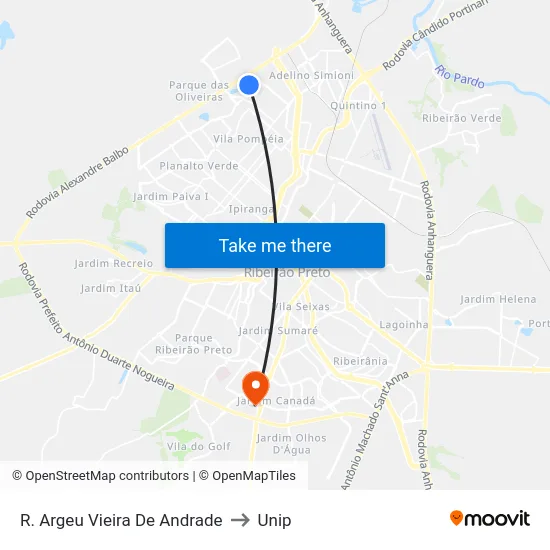 R. Argeu Vieira De Andrade to Unip map