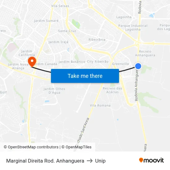 Marginal Direita Rod. Anhanguera to Unip map