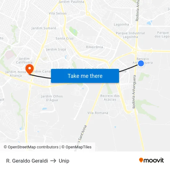 R. Geraldo Geraldi to Unip map