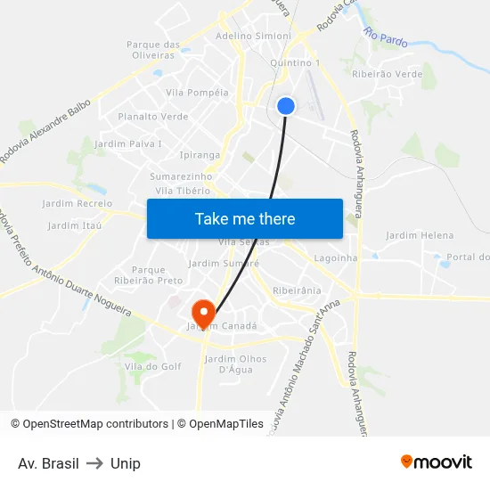 Av. Brasil to Unip map