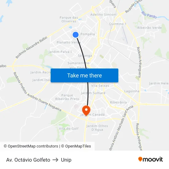 Av. Octávio Golfeto to Unip map