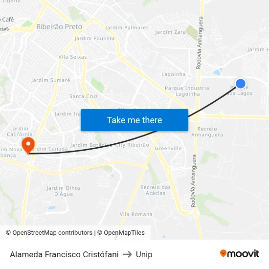 Alameda Francisco Cristófani to Unip map