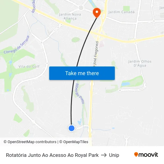 Rotatória Junto Ao Acesso Ao Royal Park to Unip map